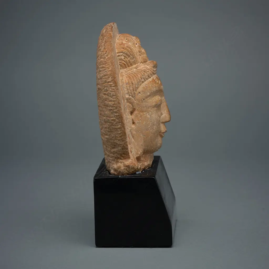 Gandhara style pink sandstone head of Bodhisattva, Image 1++